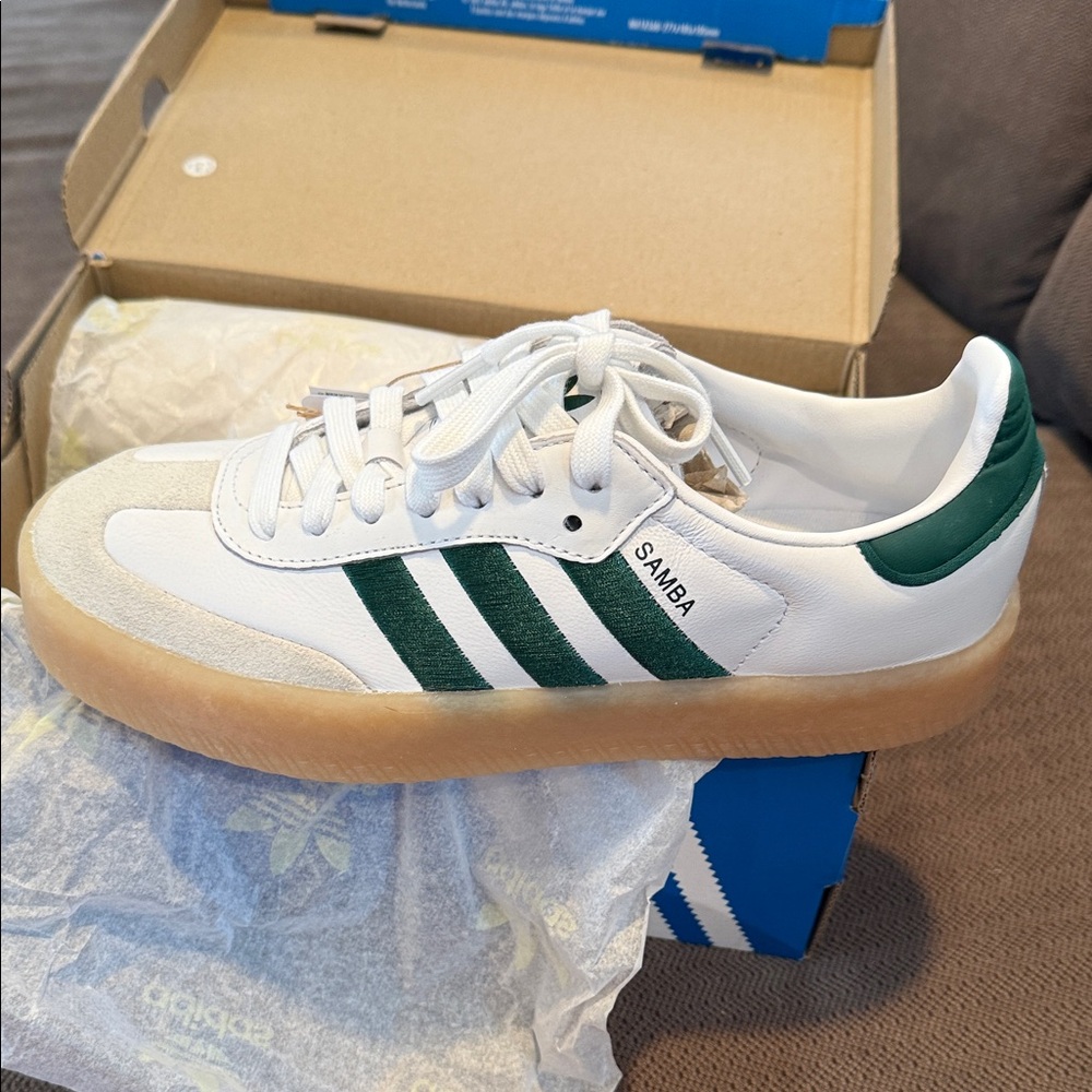 Adidas Samba White and Dark Green Shoes